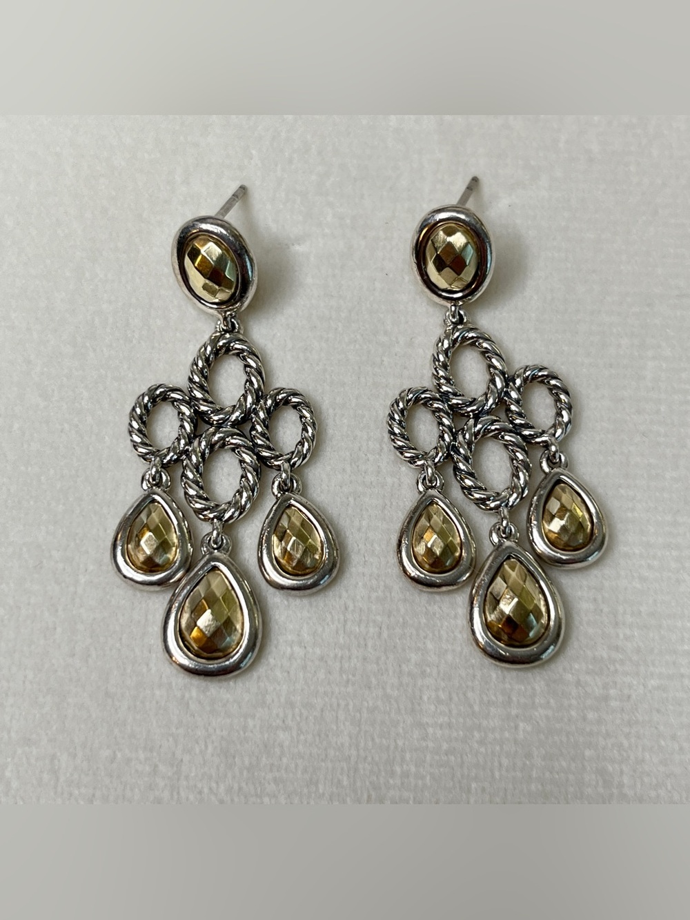 David Yurman 925 14k Gold 1/4 585 Faceted Gold Cable Chandelier Earrings